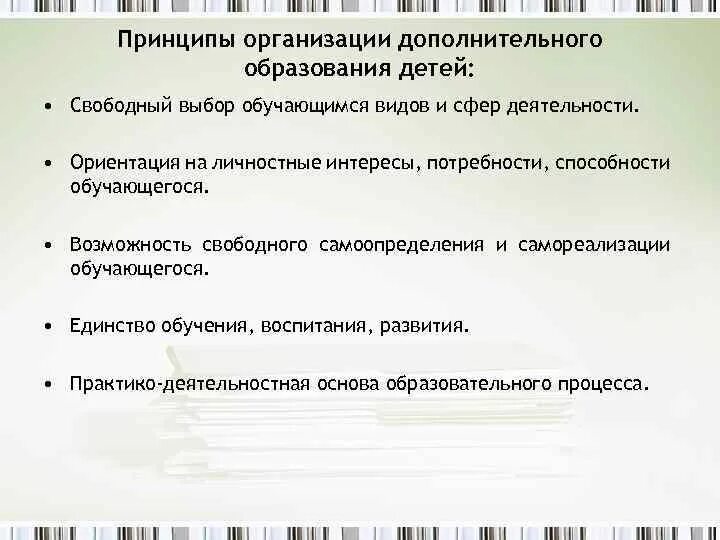 Принципы характеризующие систему дополнительного образования детей