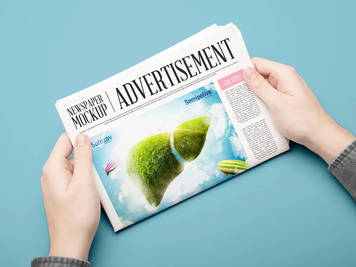 Газета мокап. Newspaper Mockup PSD. Newspaper advertisement.