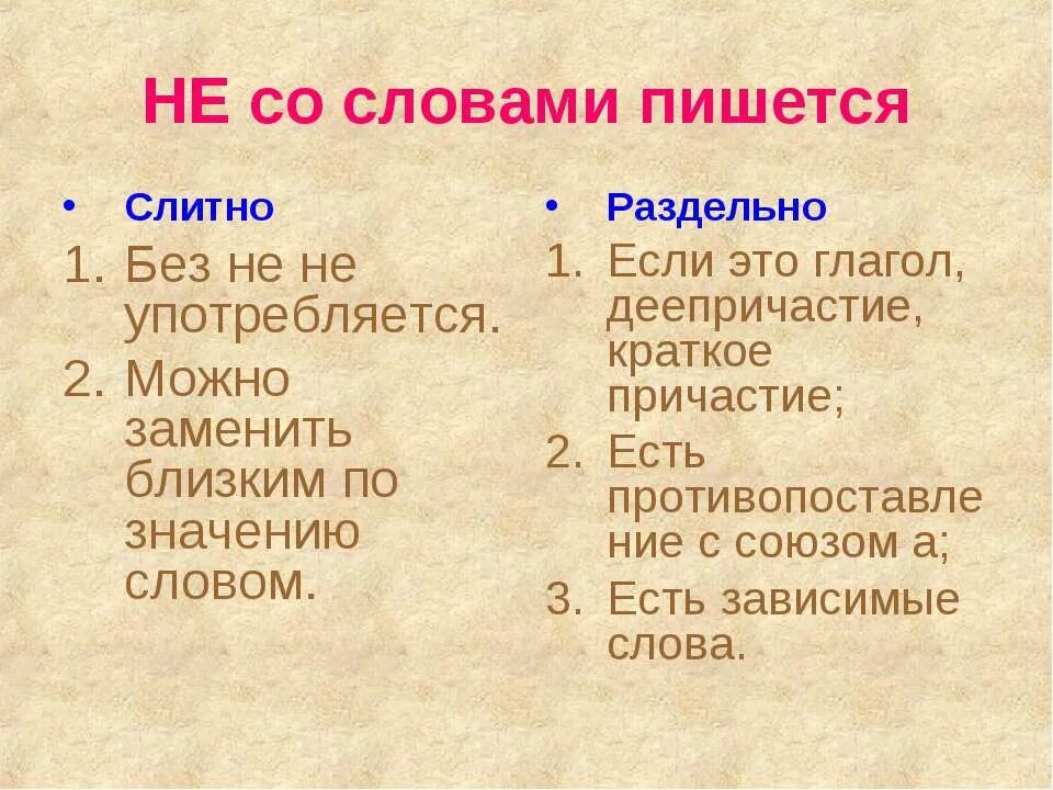 Правописание не со словами. Слова с не пишутся раздельно. Не со словом пишется раздельно. Не со словами пишется слитно.