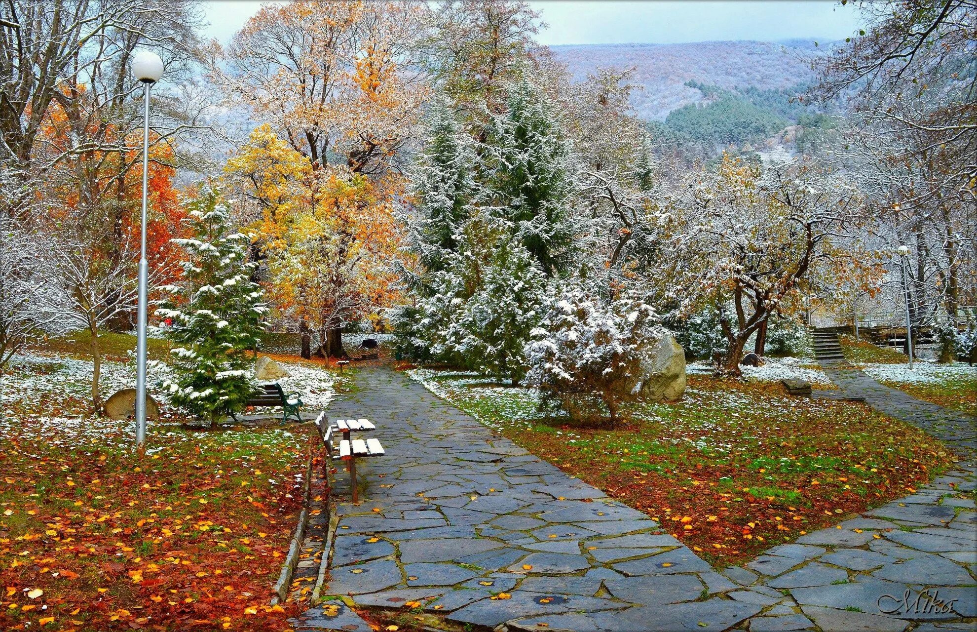 Осень и зиму корчагин не любил они. Парк Сноу Англия аллея. Ранняя зима. Поздняя осень. Осень в саду.