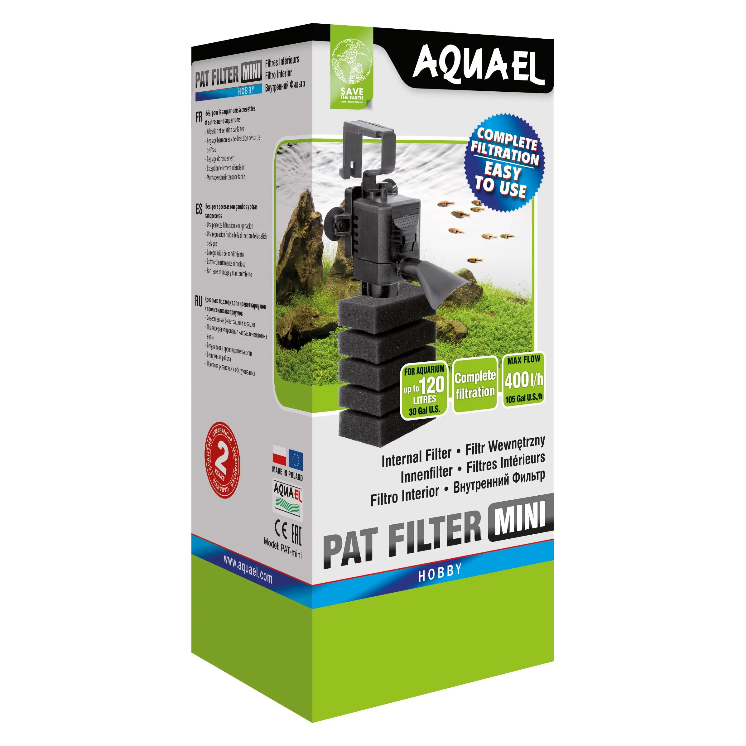 Внутренний фильтр Aquael Pat Filter Mini для аквариума до 120 л (400 л/ч, 4 Вт). Фильтр Aquael Pat Mini. Внутренний фильтр Pat-Mini, 400 л/ч (10- 120л), Aquael. Фильтр внутренний Aquael Pat Mini, 4w, 400л/ч, 10-120л.