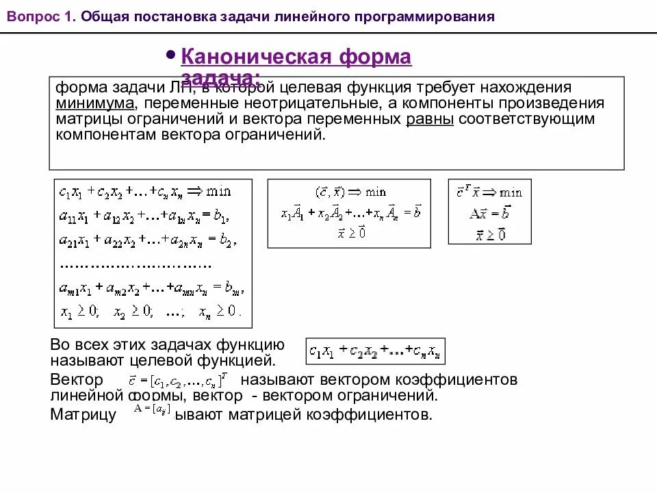 Модель линейного программирования. Формулировка задачи линейного программирования. Постановка задачи линейного программирования. Каноническая задача линейного программирования. Модели линейного программирования