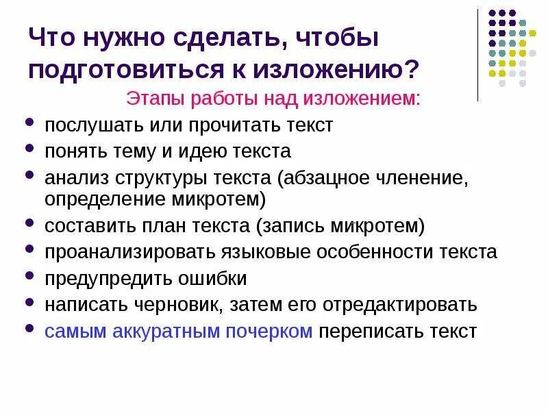 Алгоритм написания сжатого изложения огэ. Этапы реферирования. Изложение нового материала. Изложение этапы работы. Структура урока изложения.