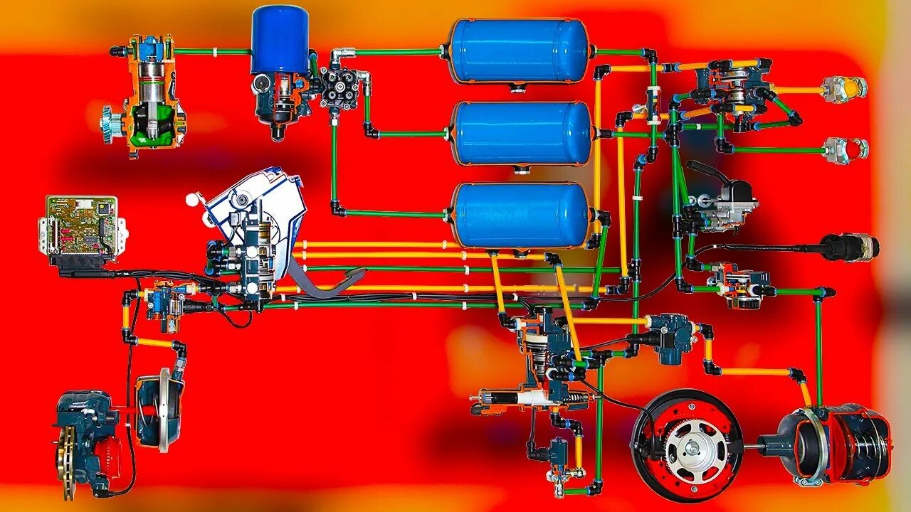 Пневмосистема грузового автомобиля. Пневмо тормозная система грузовика. Тормозная пневматическая система грузовика. Пневматическая тормозная система грузового автомобиля. Пневмо гидравлическая система торможения.