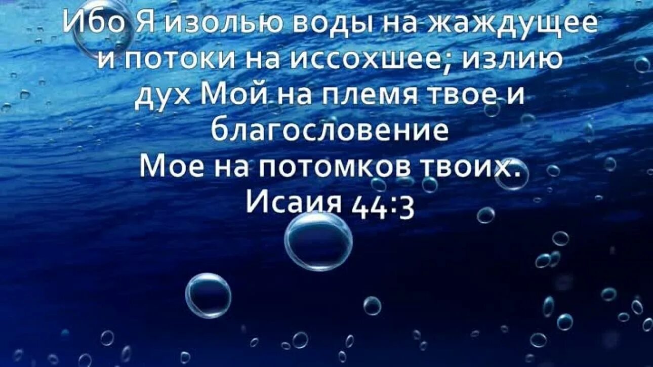 Я изолью воды на жаждущее. Потоки благословений Бог. Ибо я изолью воды на жаждущее и потоки на иссохшее. Благословений потоки Бог обещал ниспослать. Твое племя