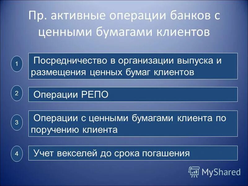 Выберите активную операцию банка. Активные операции банка с ценными бумагами. Активные операции с ценными бумагами.