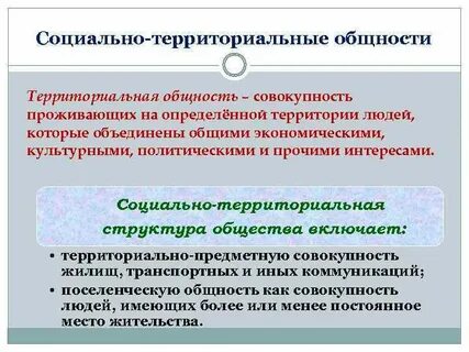 Основными элементами социально территориальных общностей являются