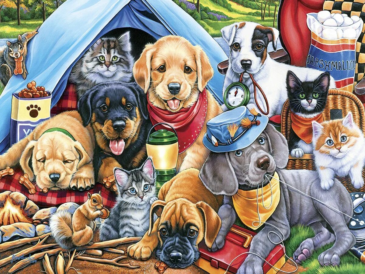 Включи собаки много. Художник Дженни Ньюленд. Много собак фон. Пазл собаки. Много собак рисунок.