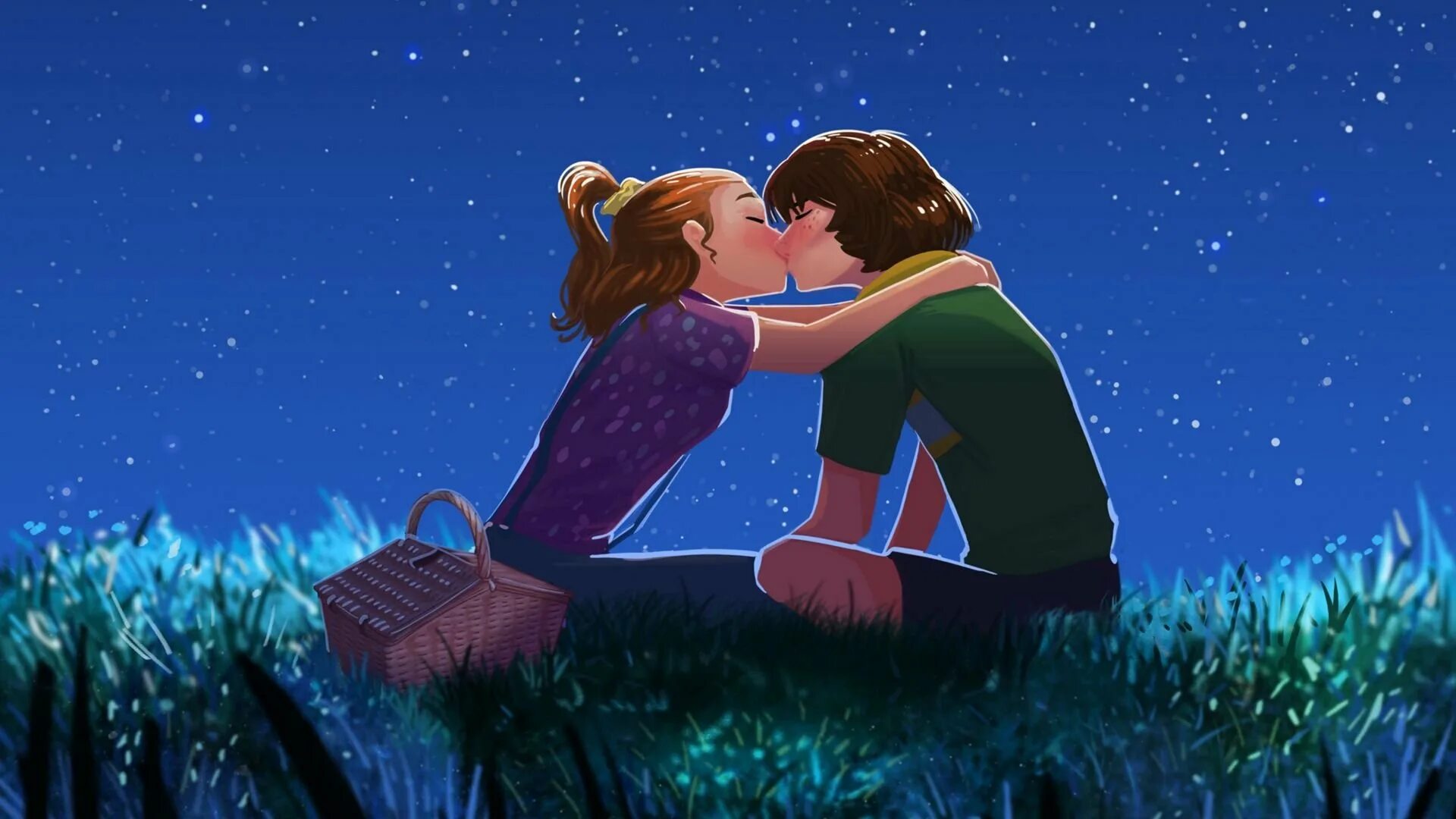 Песня мальчик целуется. Поцелуй под звездным небом. Поцелуй под звездами. Влюбленные пары из мультфильмов. Человек под звездным небом.