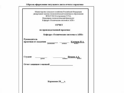 Титульный лист практика образец