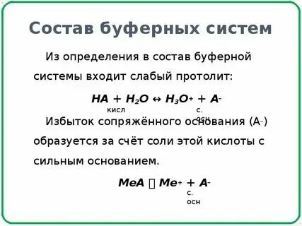 Типы буферных систем с примерами Свойства растворов. Протолитическая теория кислот и оснований Бренстеда-Лоури
