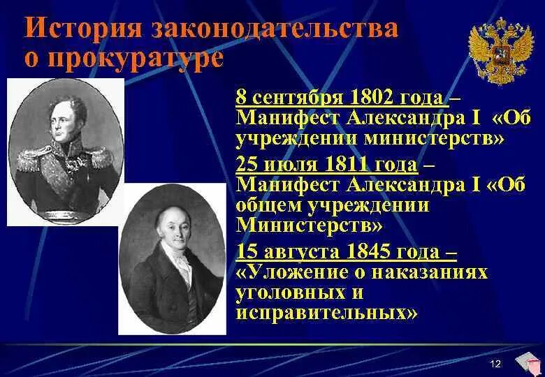 Учреждение департамента год. Манифест 1802 года. Манифест 8 сентября 1802 года об учреждении министерств. Прокуратура при Петре.