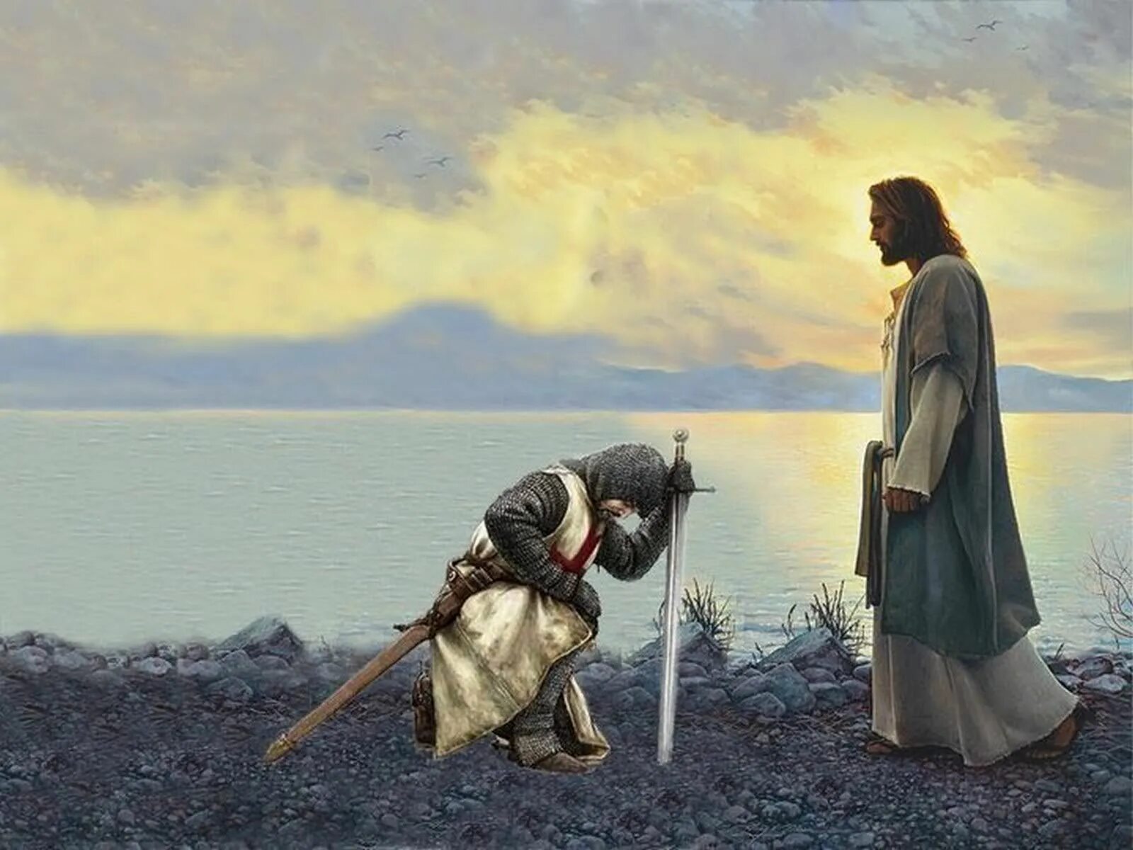 Священный обет. Воины Иисуса Христа крестоносцы. Тамплиер рыцарь преклонил колено. Воин Христа. Христианский воин.