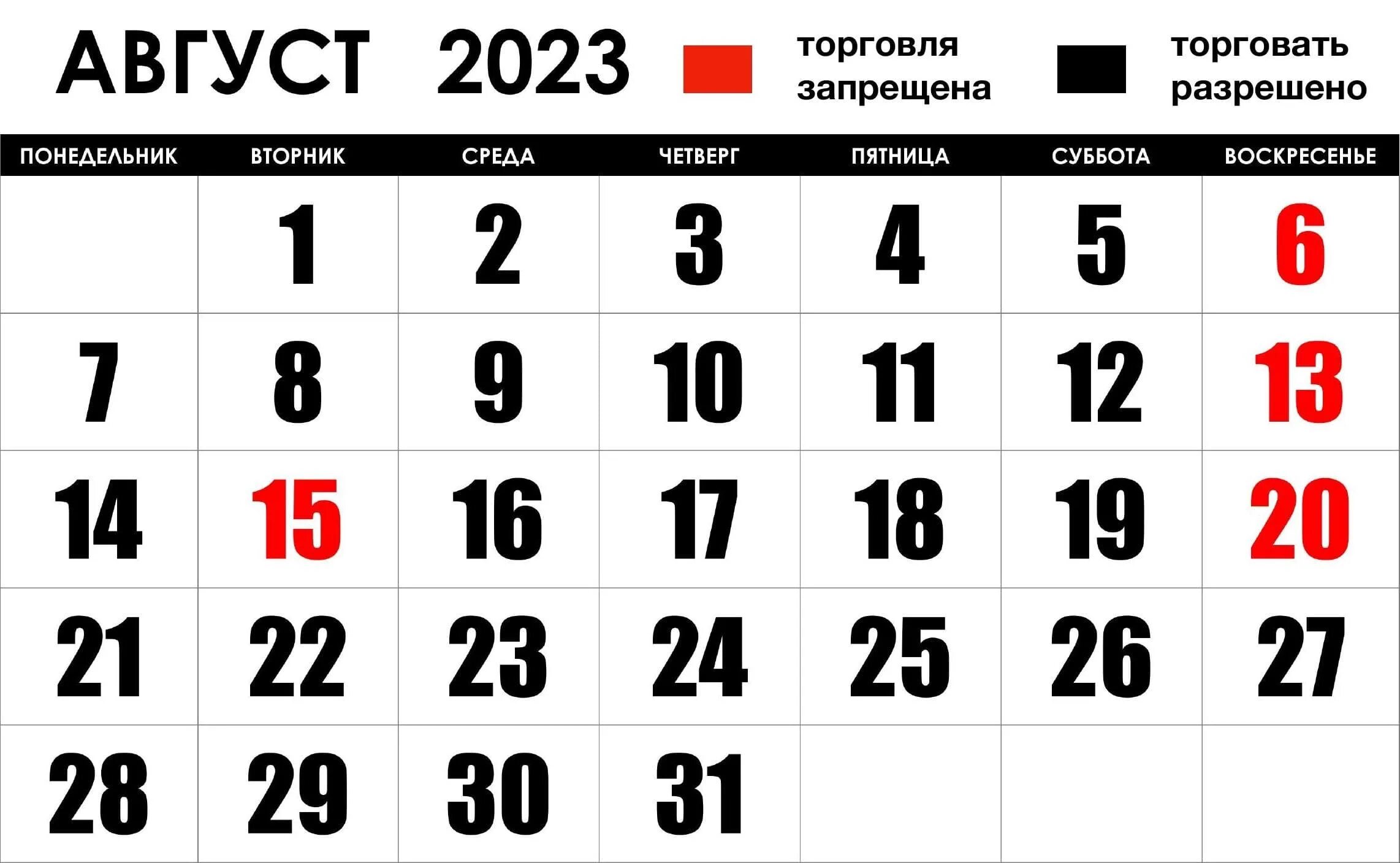 Даты августа 2023