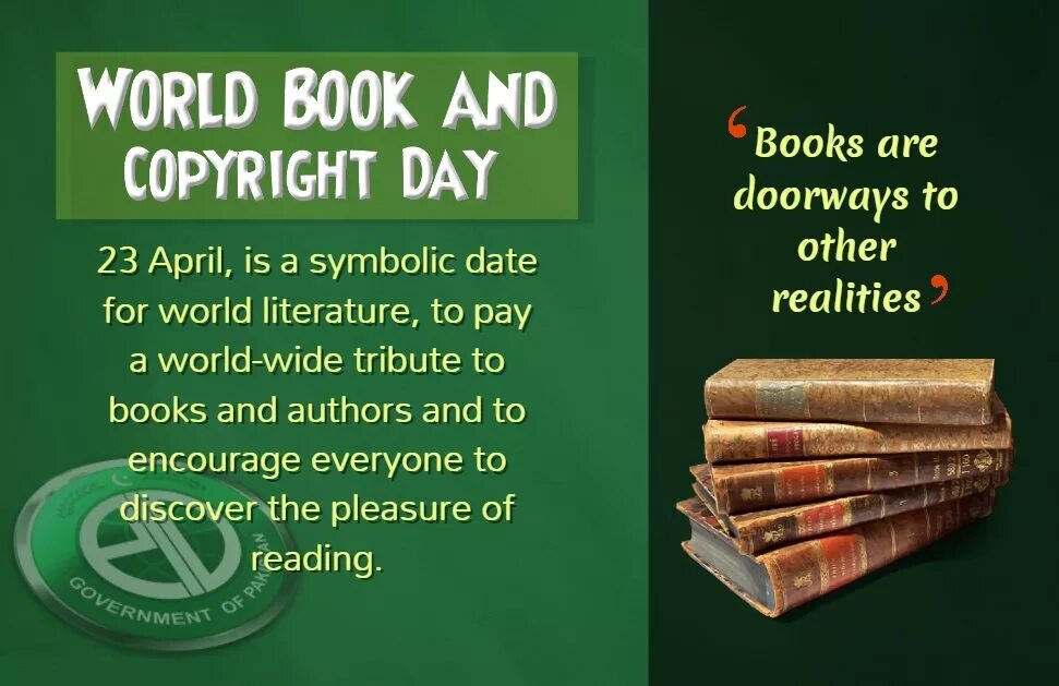 April 23 World book Day.. World book and Copyright Day. The book of Days. The International Day book. When day book