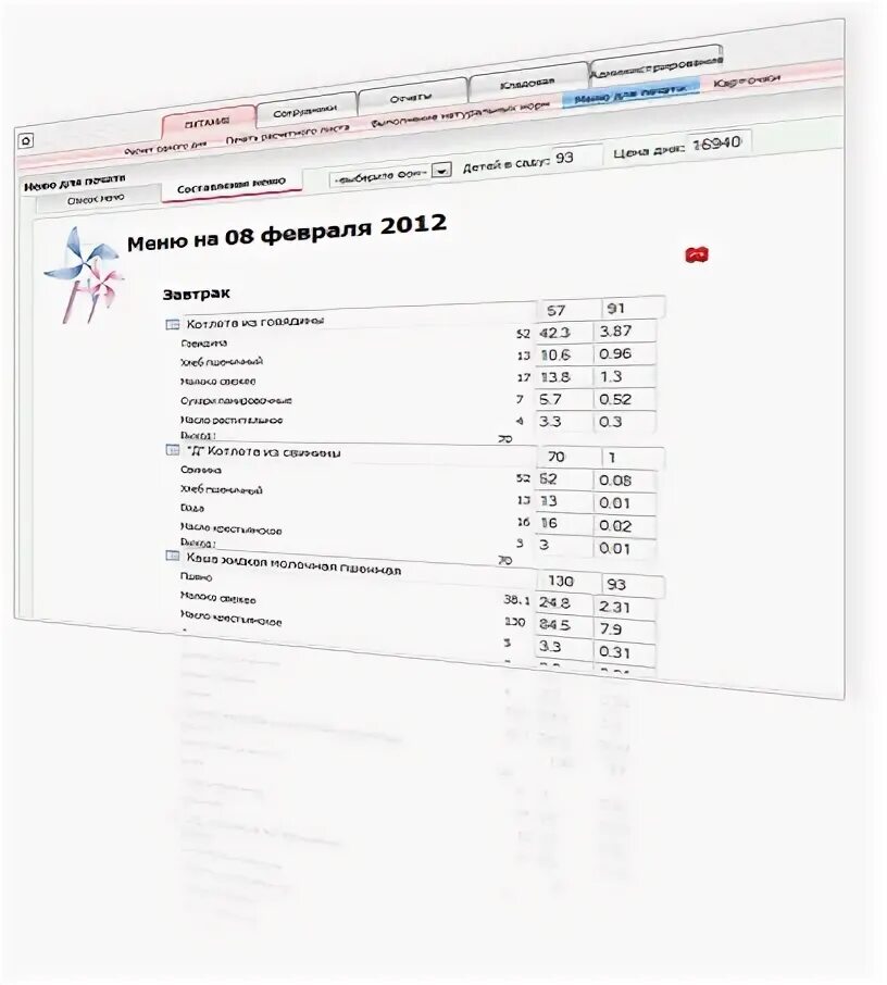 Программа для составления меню. Программа для составления меню