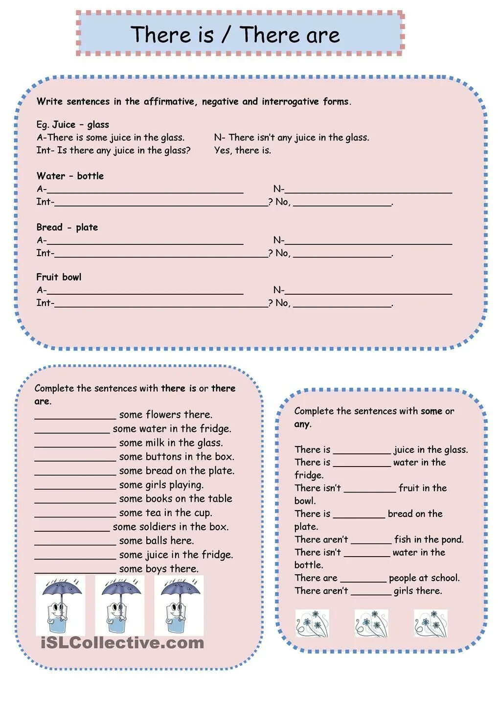 Complete the sentences with any or some. There is there are Worksheets 3 класс. There is there are Worksheets. There is are Worksheets. There is there are negative form.