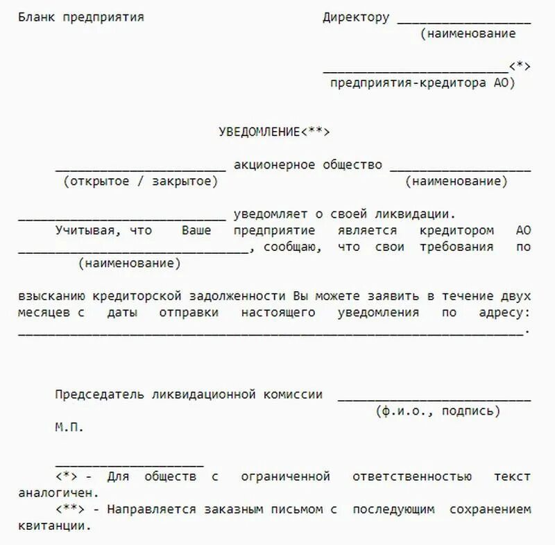 Оповещение о закрытии. Форма уведомления кредиторов о ликвидации юридического лица. Уведомление о ликвидации организации работнику образец. Уведомление кредиторов о ликвидации юридического лица образец. Письмо о ликвидации организации для контрагентов.