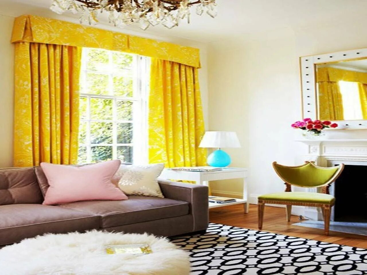 Яркие шторы. Желтые стены в гостиной. Желтые шторы. Жёлтый цвет в интерьере гостиной. Горчичные обои