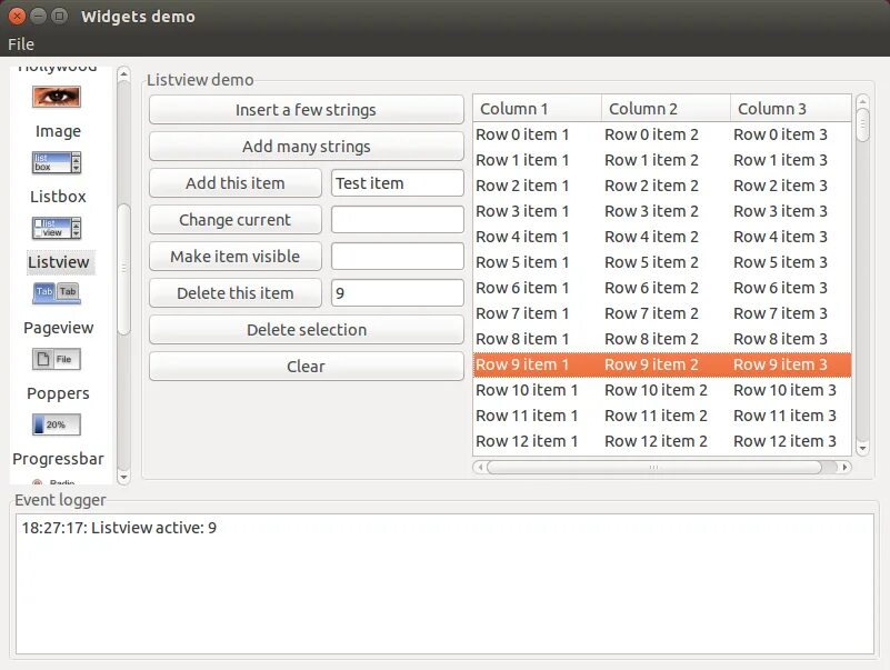 Listview items. Linux hollywood. виджет демки. unity listview. qt listview.