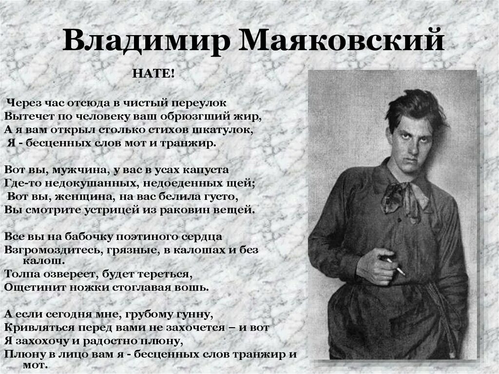 Серебряный век футуризм Маяковский. Стихотворение нате Маяковский.