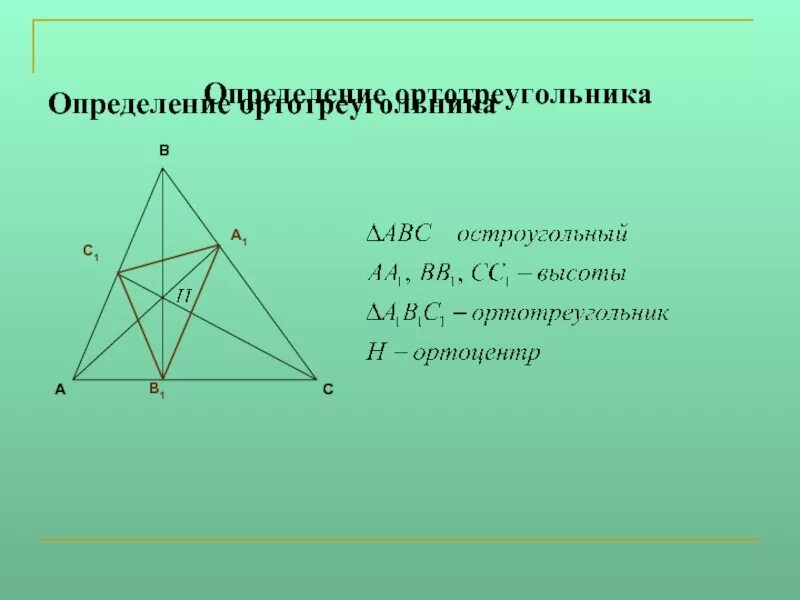 Ортотреугольник остроугольного треугольника. Свойства ортотреугольника. Ортоцентр треугольника. Ортотреугольник