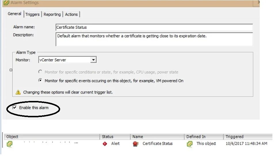 Trigger list. VCENTER Certificate expired. VMWARE SSL Certificate Automation Tool. Name this Alarm.