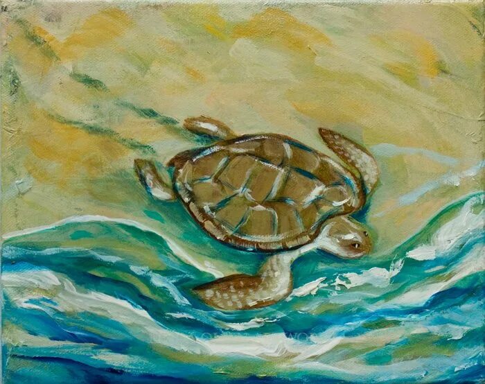 Морская черепаха. Черепаха гуашью. Морская черепаха гуашью. Сен санс черепаха
