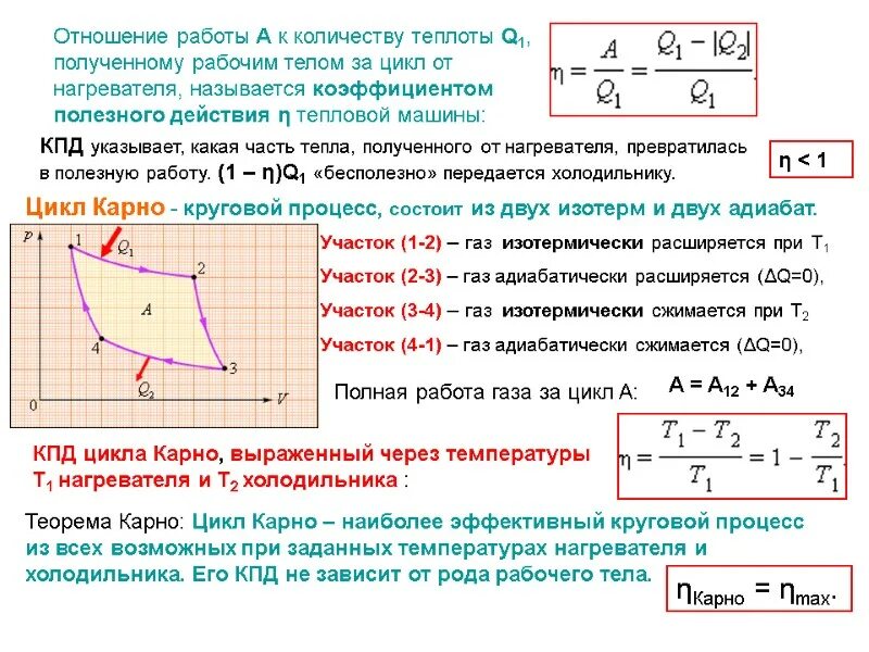 Тепловая машина за цикл получает. Работа газа цикл Карно. Идеальный ГАЗ совершает цикл Карно. Работа совершаемая газом за цикл. Температура через теплоту и работу.