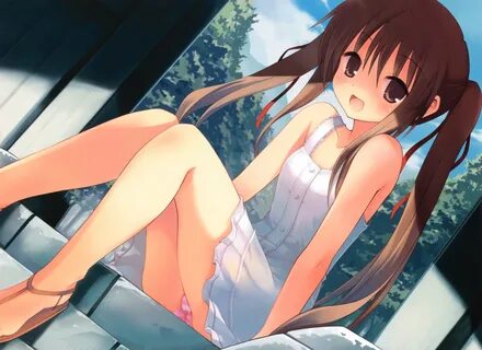 brown_eyes brown_hair cameltoe dress loli long_hair panties ribbons scan st...