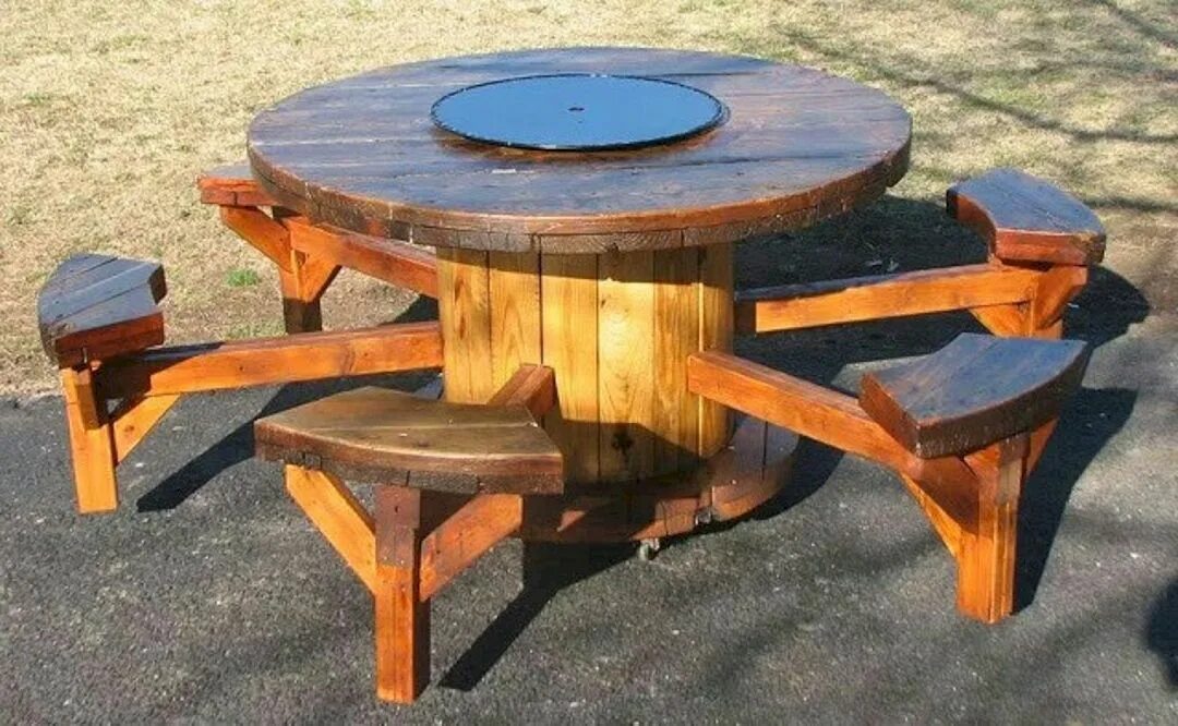 Old Cable Drum BBQ with Gas Bottle Inside and on Wheels