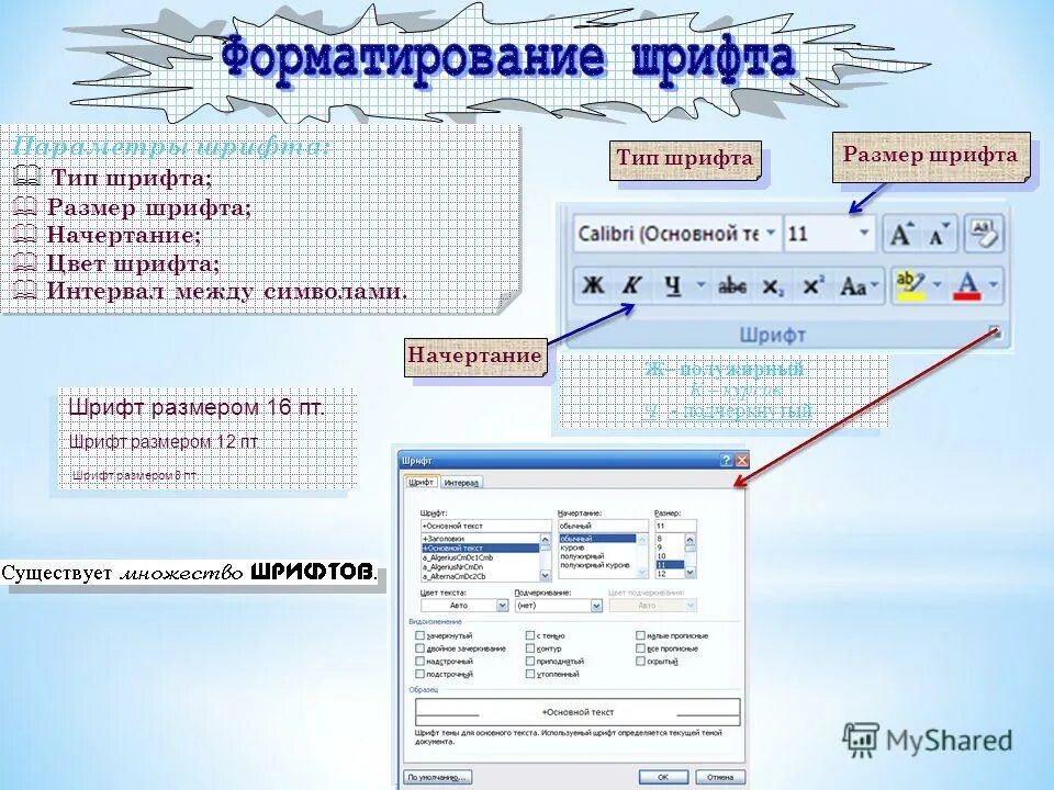 Изменение свойств символов