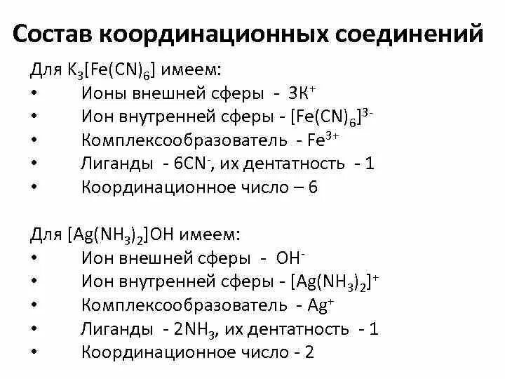 Координационные формулы комплексных соединений