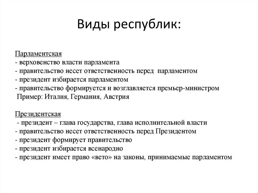 Республика виды республик. Виды республик и их признаки. Виды современных республик. Республика понятие и виды. Народная республика признаки