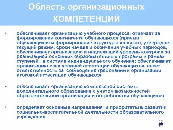 Требования к квалификации руководителя образовательной организации. Контингент образовательной организации. Прием обучающихся в образовательную организацию. Компетенции образовательной организации.