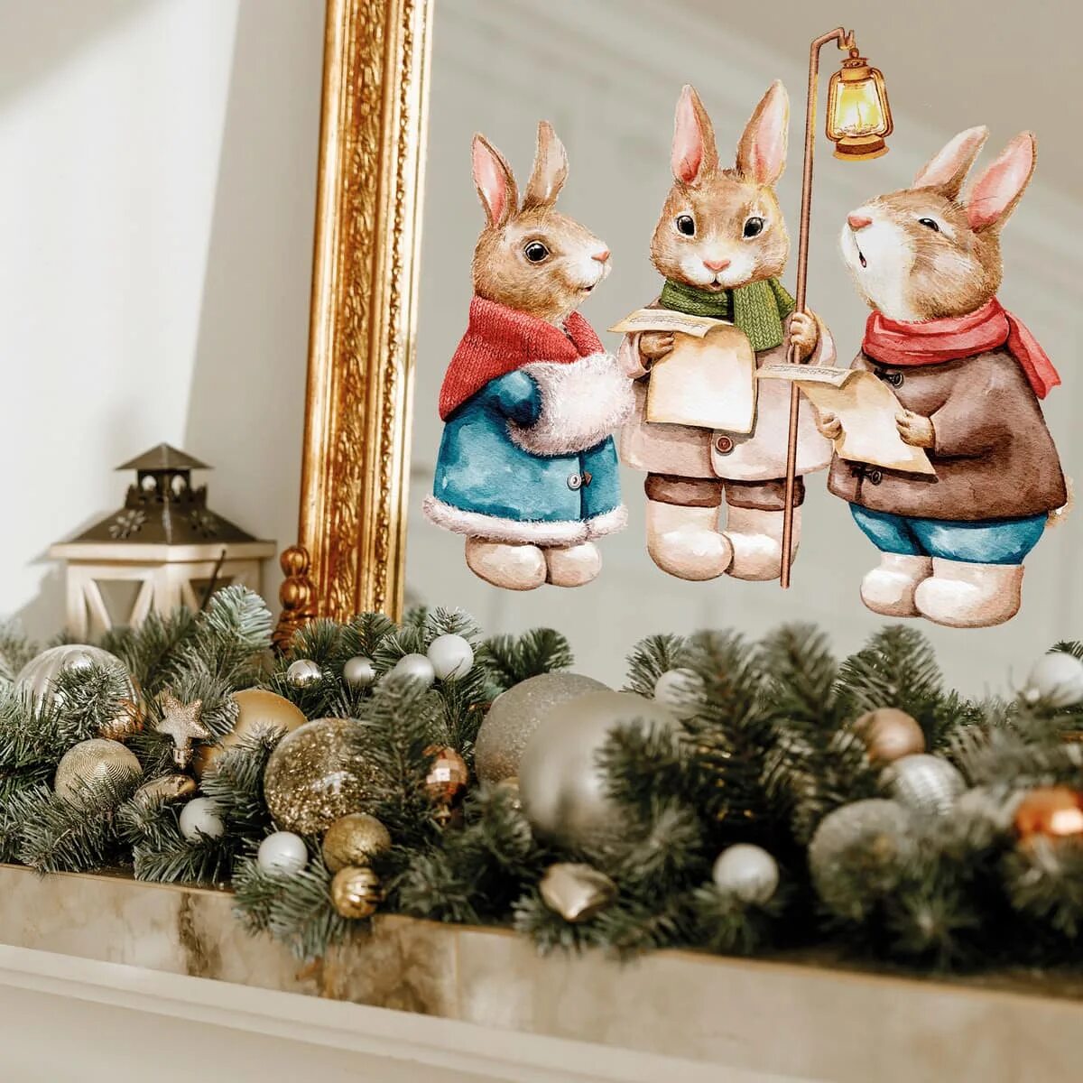 Rabbits sing. Новогодний кролик для интерьера. Кролик новый год. Кролик новогодний сюжет. Новогодние кролики наклейки.