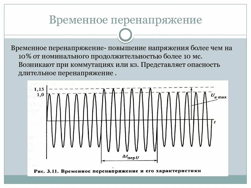 Повышение напряжения в сети. Классификация перенапряжений. Причины перенапряжения. Временное перенапряжение. Коэффициент временного перенапряжения.