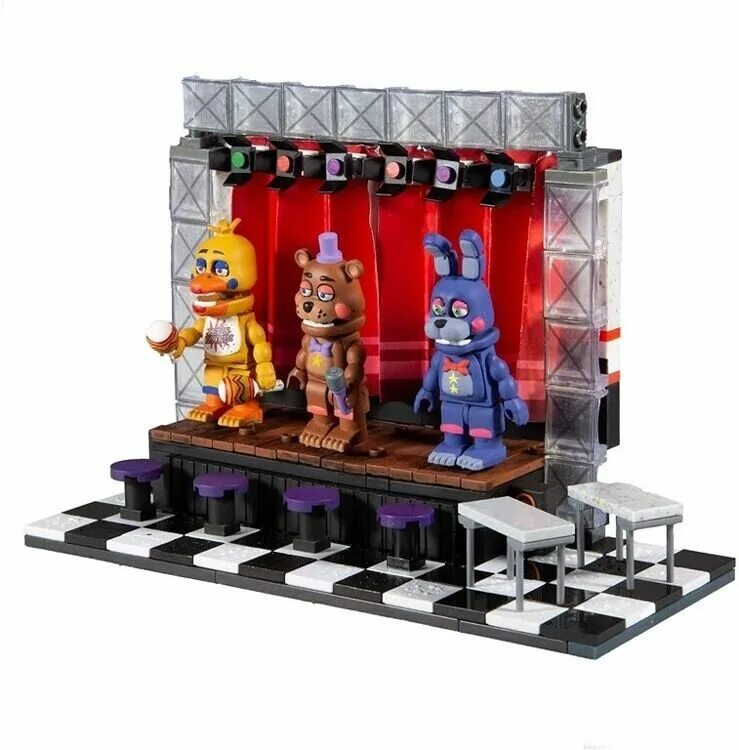 Fnaf наборы. MCFARLANE Toys конструктор ФНАФ. MCFARLANE Toys / конструктор ФНАФ Делюкс концертная сцена 5 ночей с Фредди. Конструктор ФНАФ MCFARLANE сцена набор большая.