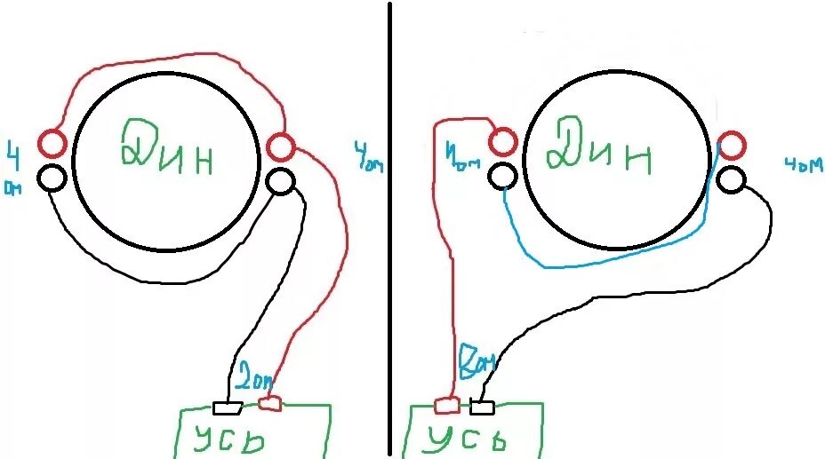 Дли 2 ом. Схема подключения динамиков с катушкой 4 Ома. Схема подключения динамиков в 2 Ома. Схема подключения 4 динамиков в 2 Ома. Схема подключения сабвуфера 1 ом 2 Ома 4 Ома.