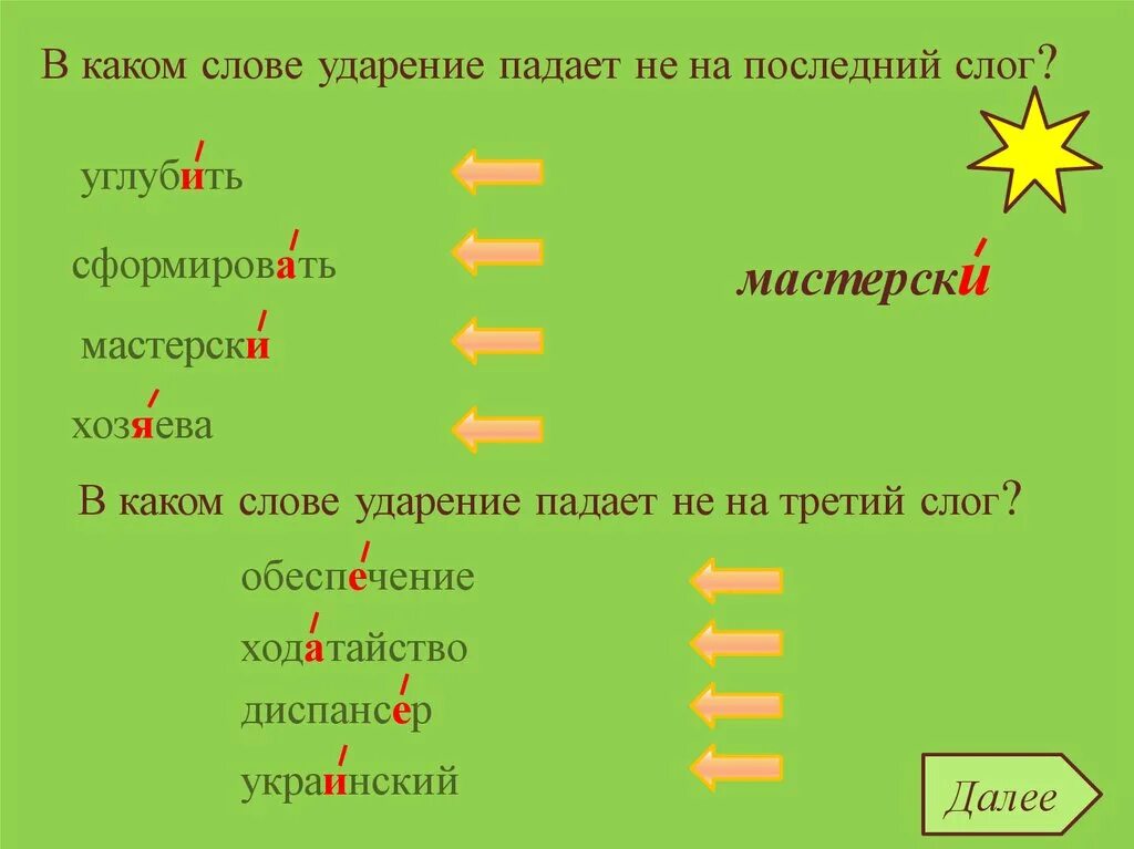 Поняли на какую букву падает ударение. Ударение на второй слог. Ударение на последний слог. Ударения в словах. Слова где ударение падает на третий слог.