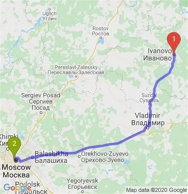 Расстояние от москвы до иваново
