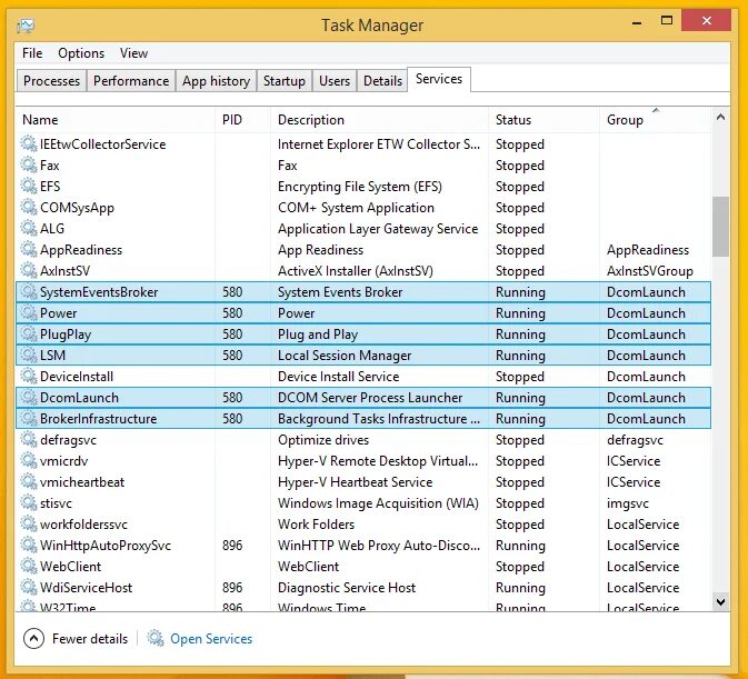 Dcomlaunch в реестре. Dcomlaunch служба. Svchost.exe много процессов Windows 8. Open service Windows что это.