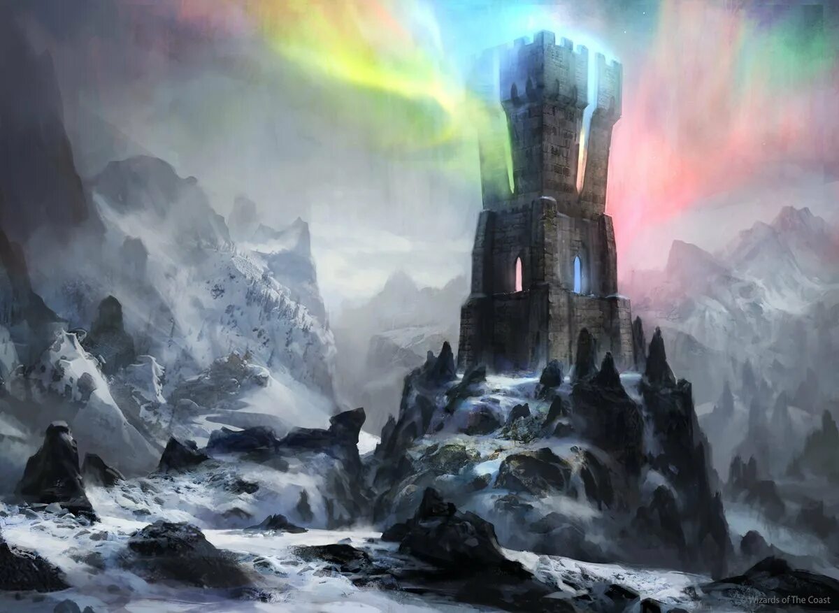 Башня меча. Ледяная крепость mtg. фэнтези арт дозорная башня. сторожевая башня фэнтези арт. башня мага арт фэнтези.
