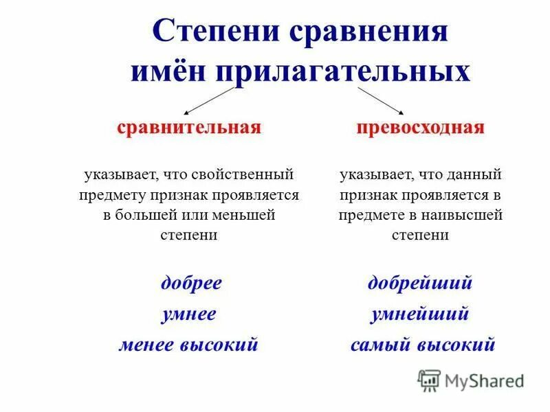 Степень сравнения прилагательных русский язык правило. Степень сравнения прилагательных русский язык правило