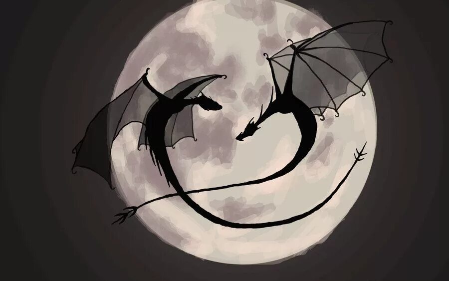 Дракон Луны. Силуэт дракона. Тень дракона. Дракон на фоне Луны.