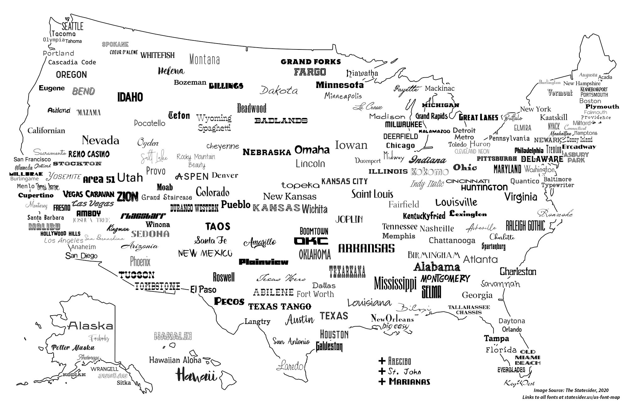 Font maps. American City names. United States of America. Сидиэр в США это фонт.