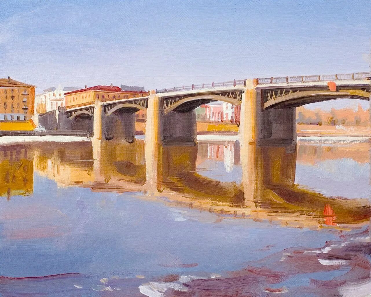 Тверь рисунок. Тверской проспект Тверь вид на мост через реку.
