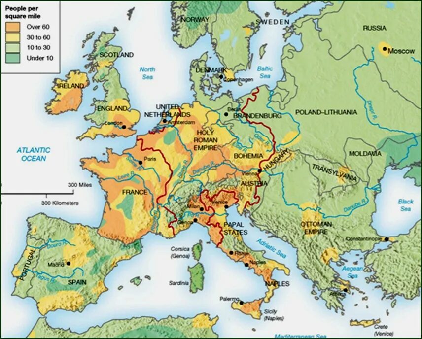 Карта плотности населения Европы. Плотность населения Европы в средневековье. Карта населения Европы 16 века. Карта плотности населения Европы в средние века.