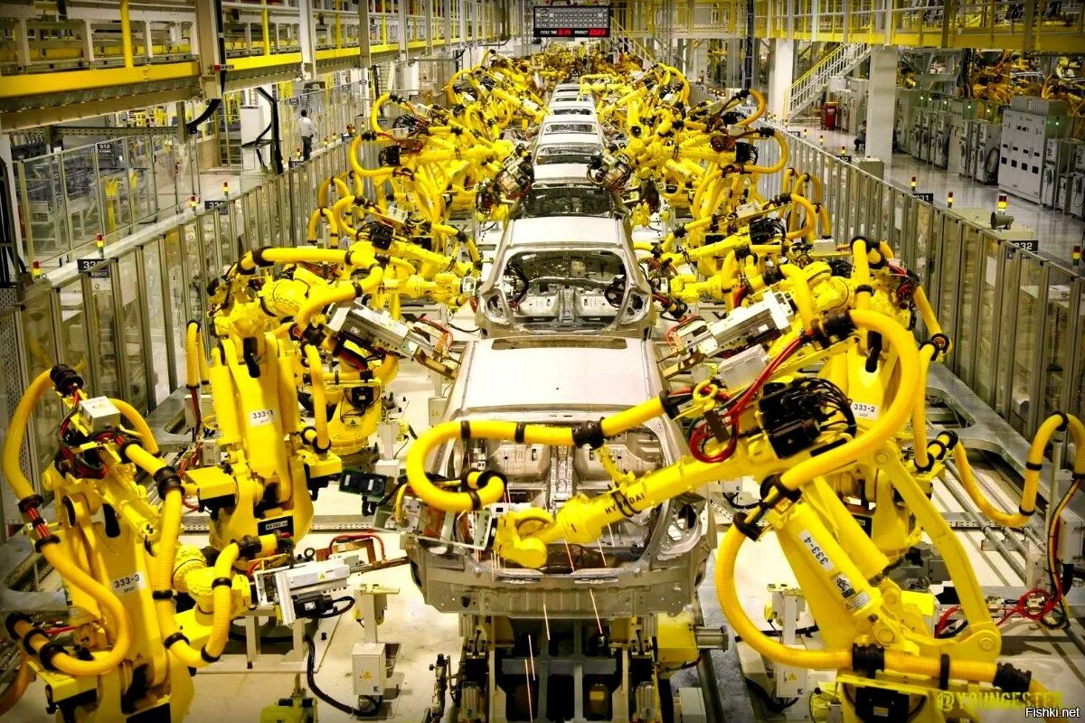 Производство без человека. Промышленные роботы. Автоматизация производства автомобилей. Роботы в машиностроении. Робот конвейер.