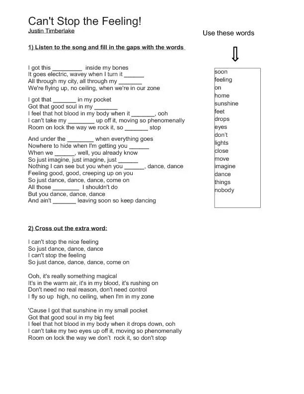 Канкан текст. Can't stop the feeling текст. Песня can't stop the feeling текст. Feelings текст. Can't stop the feeling Worksheets.